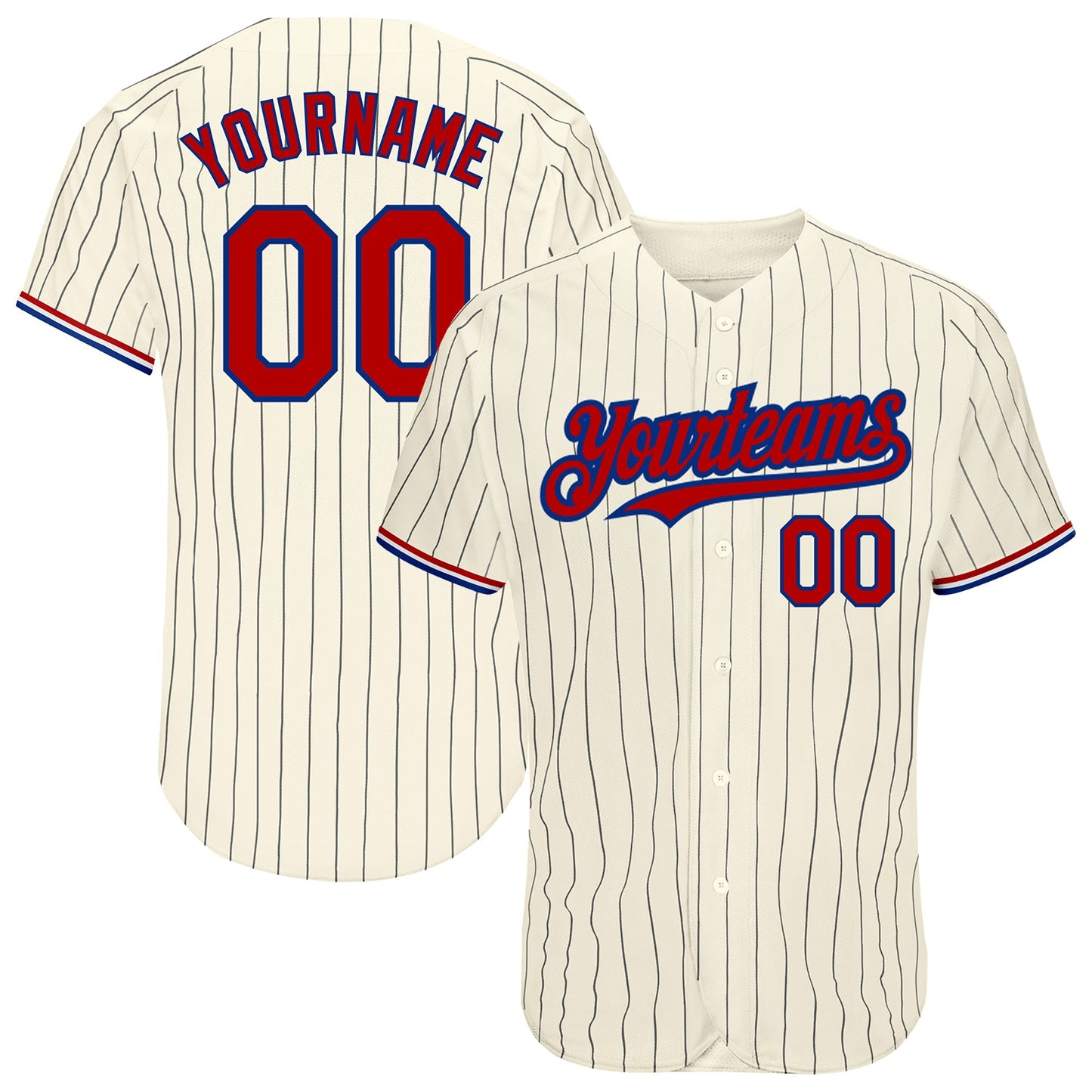 Custom Cream Black Pinstripe Red-Royal Authentic Baseball Jersey - Sky-Custom
