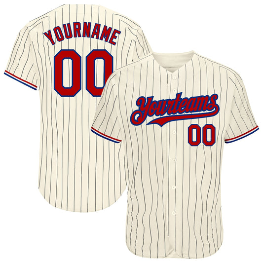 Custom Cream Black Pinstripe Red-Royal Authentic Baseball Jersey - Sky-Custom