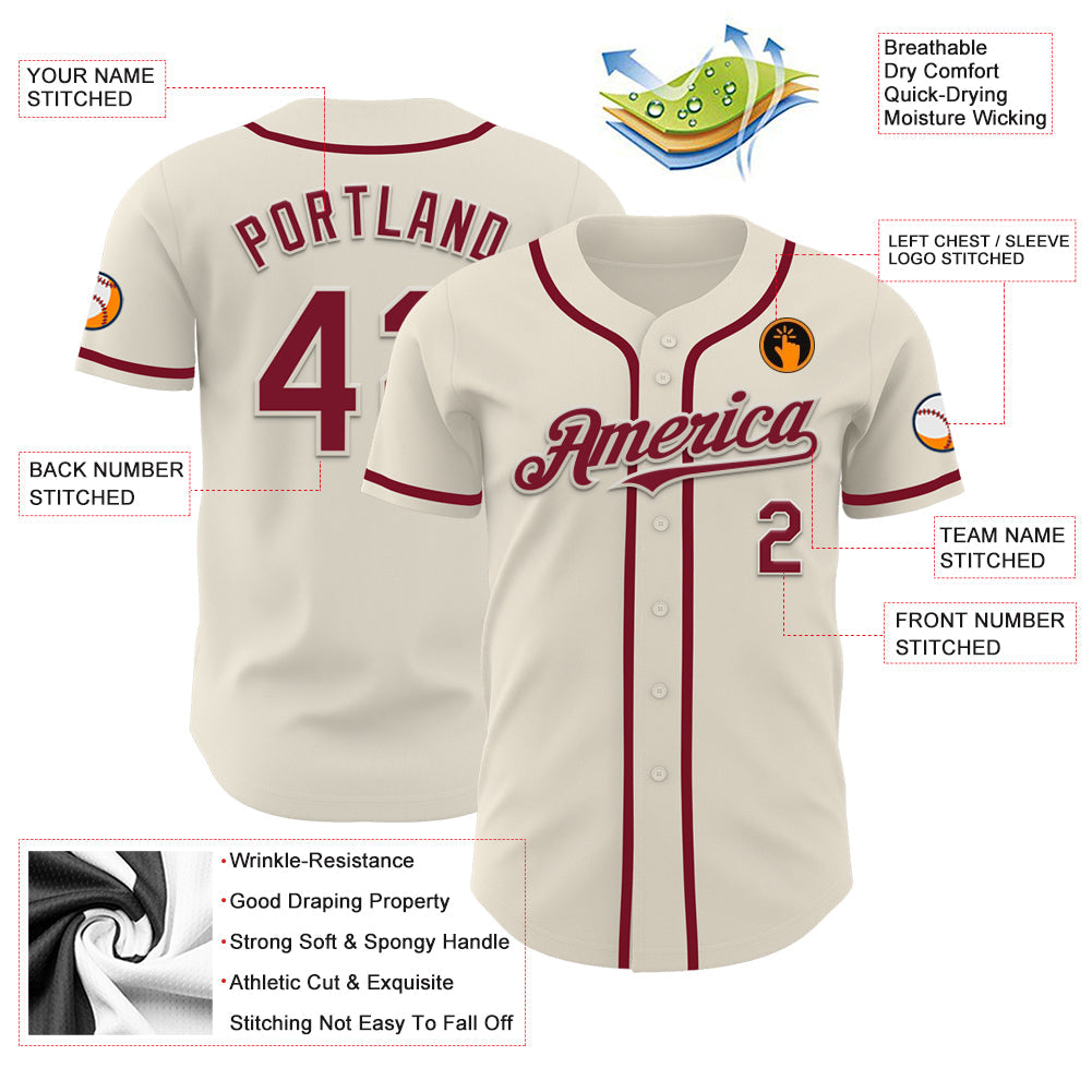 Custom Cream Crimson Authentic Baseball Jersey - Sky-Custom