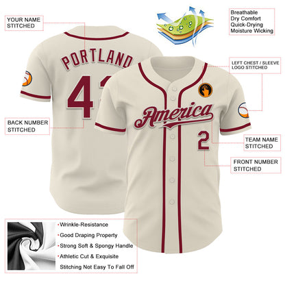 Custom Cream Crimson Authentic Baseball Jersey - Sky-Custom