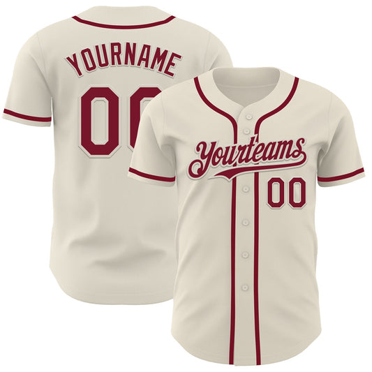 Custom Cream Crimson Authentic Baseball Jersey - Sky-Custom