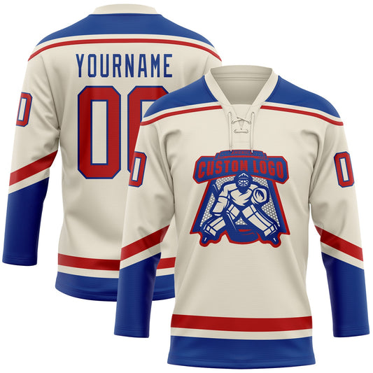 Custom Cream Red-Royal Hockey Lace Neck Jersey - Sky-Custom