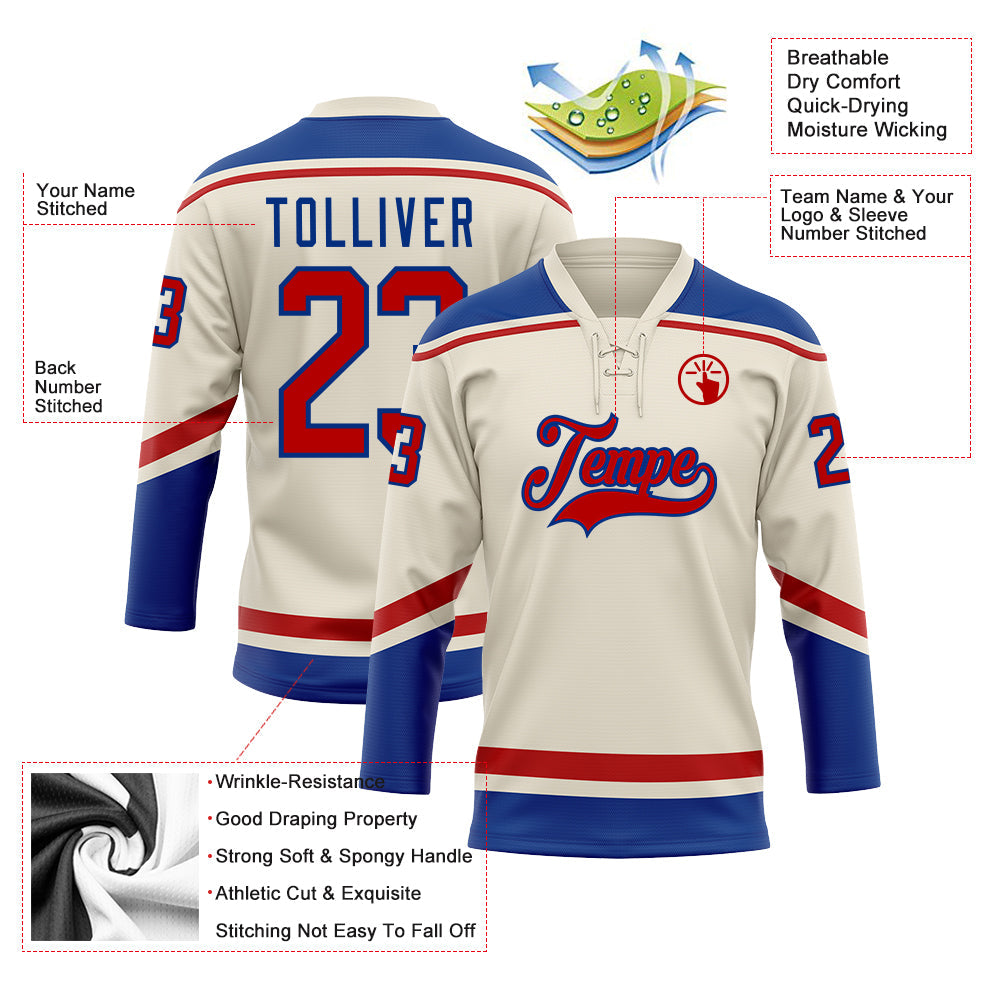Custom Cream Red-Royal Hockey Lace Neck Jersey - Sky-Custom