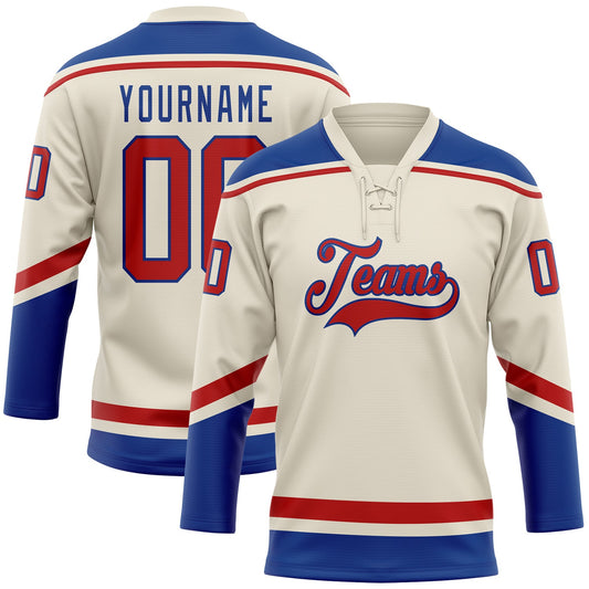 Custom Cream Red-Royal Hockey Lace Neck Jersey - Sky-Custom