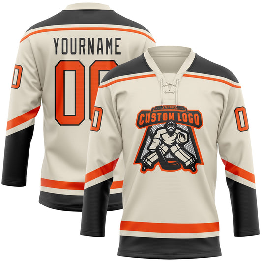 Custom Cream Orange-Black Hockey Lace Neck Jersey - Sky-Custom