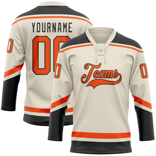 Custom Cream Orange-Black Hockey Lace Neck Jersey - Sky-Custom