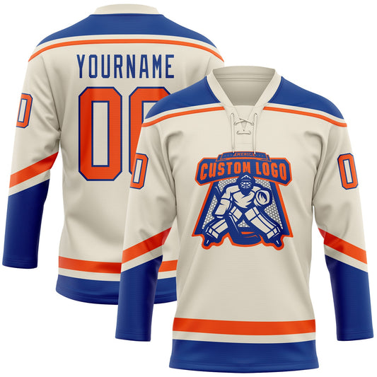 Custom Cream Orange-Royal Hockey Lace Neck Jersey - Sky-Custom