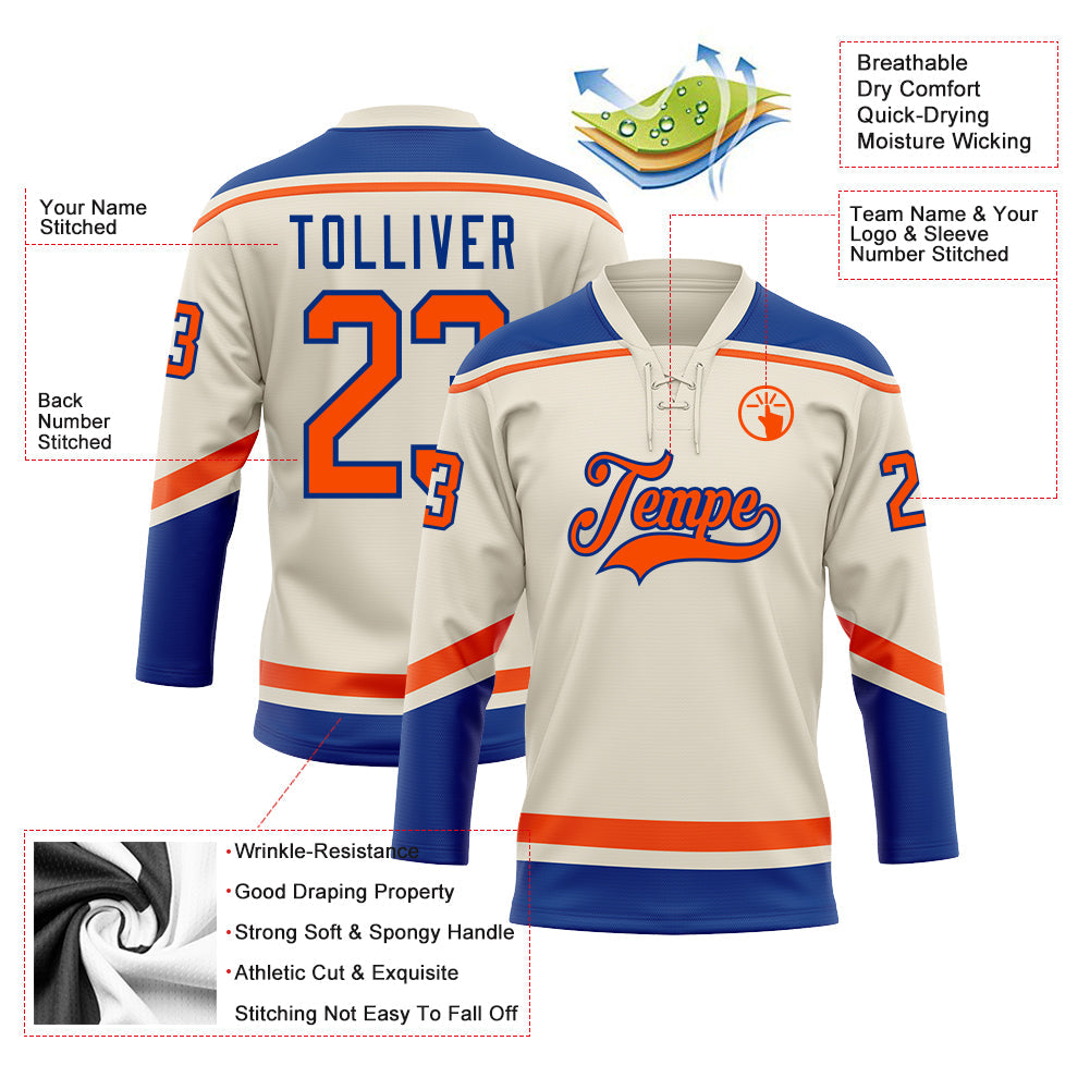 Custom Cream Orange-Royal Hockey Lace Neck Jersey - Sky-Custom