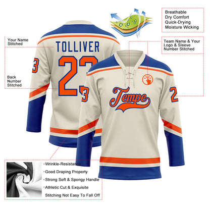 Custom Cream Orange-Royal Hockey Lace Neck Jersey - Sky-Custom