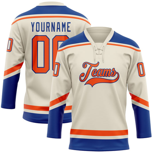 Custom Cream Orange-Royal Hockey Lace Neck Jersey - Sky-Custom