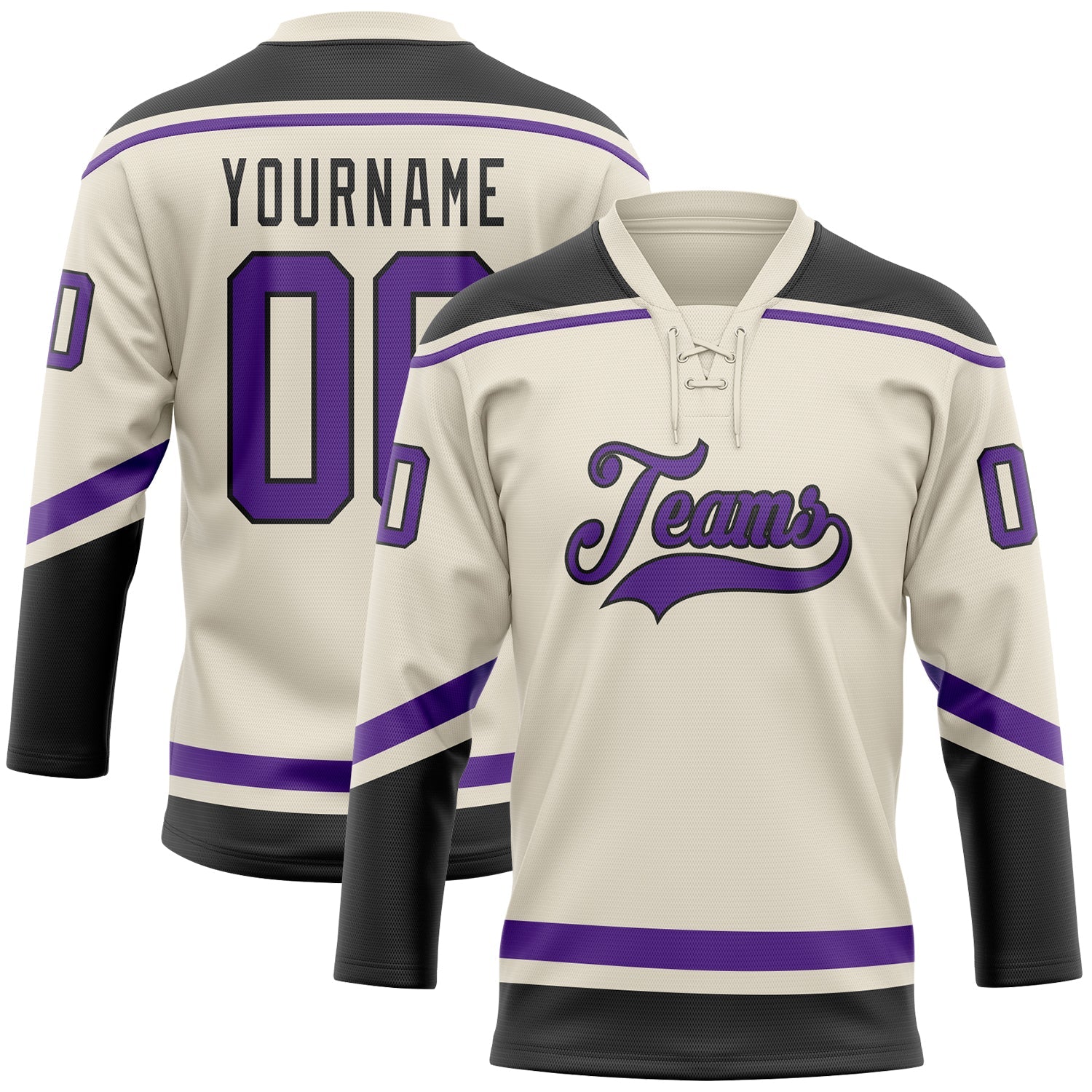 Custom Cream Purple-Black Hockey Lace Neck Jersey - Sky-Custom