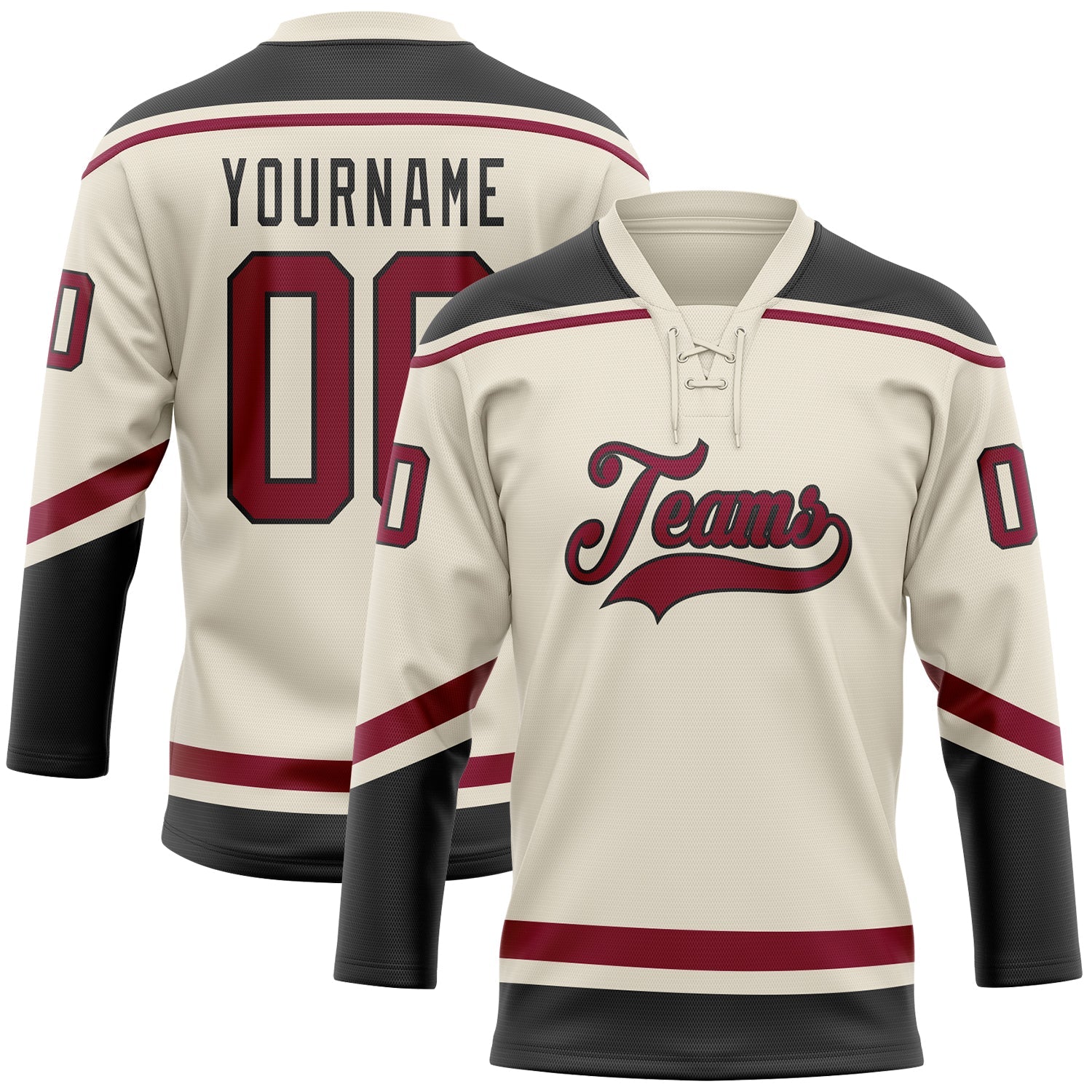 Custom Cream Maroon-Black Hockey Lace Neck Jersey - Sky-Custom
