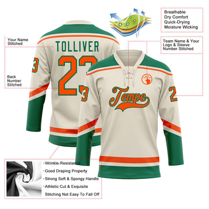 Custom Cream Orange-Kelly Green Hockey Lace Neck Jersey - Sky-Custom
