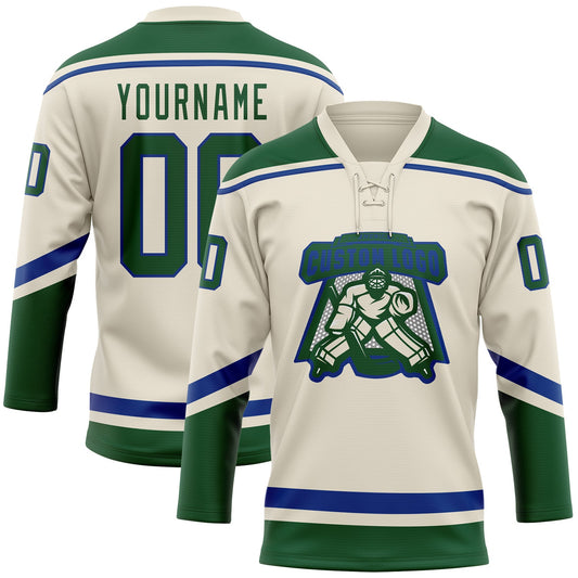 Custom Cream Green-Royal Hockey Lace Neck Jersey - Sky-Custom