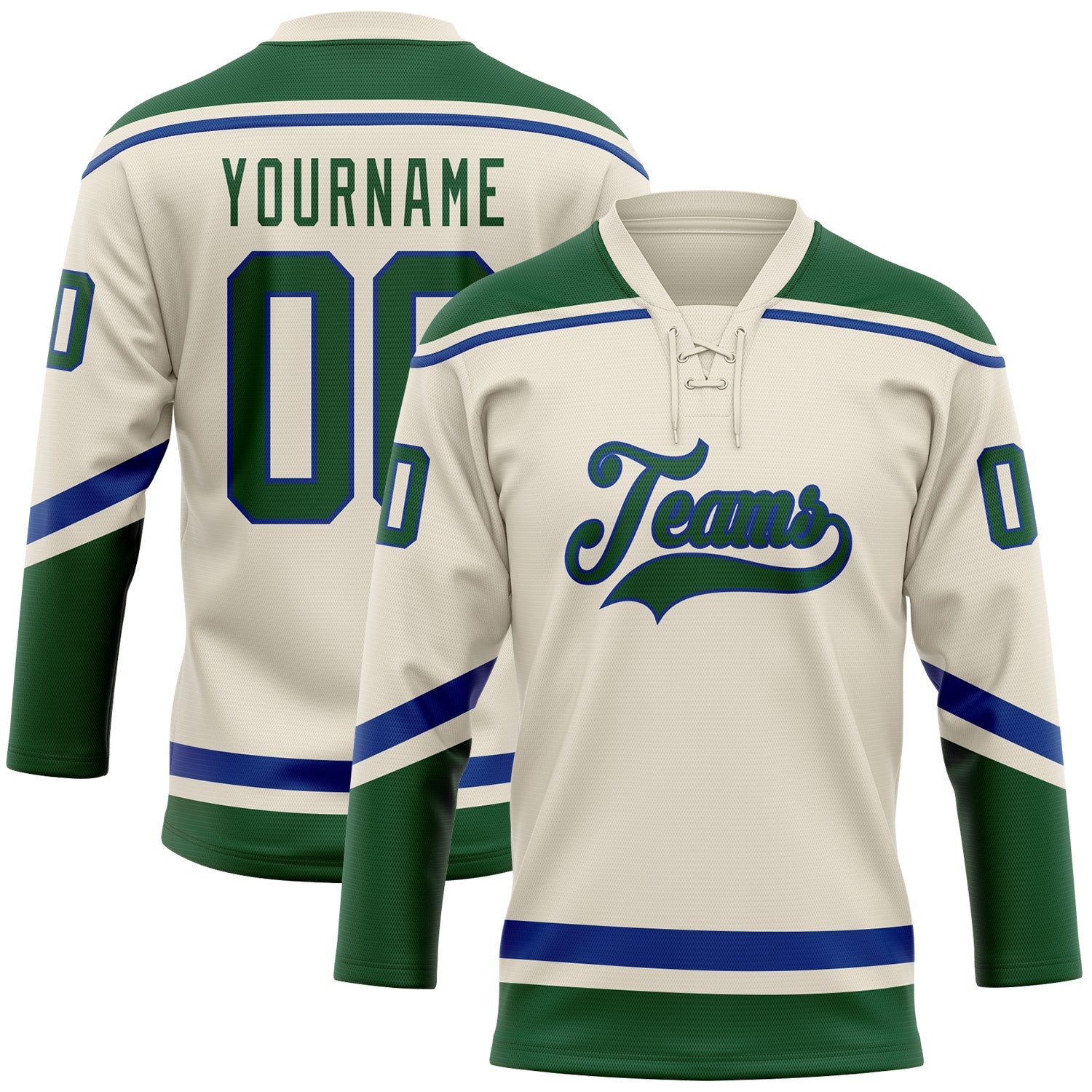 Custom Cream Green-Royal Hockey Lace Neck Jersey - Sky-Custom