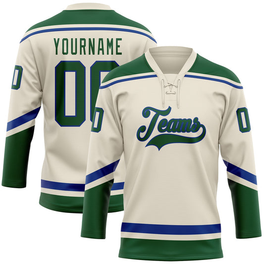 Custom Cream Green-Royal Hockey Lace Neck Jersey - Sky-Custom