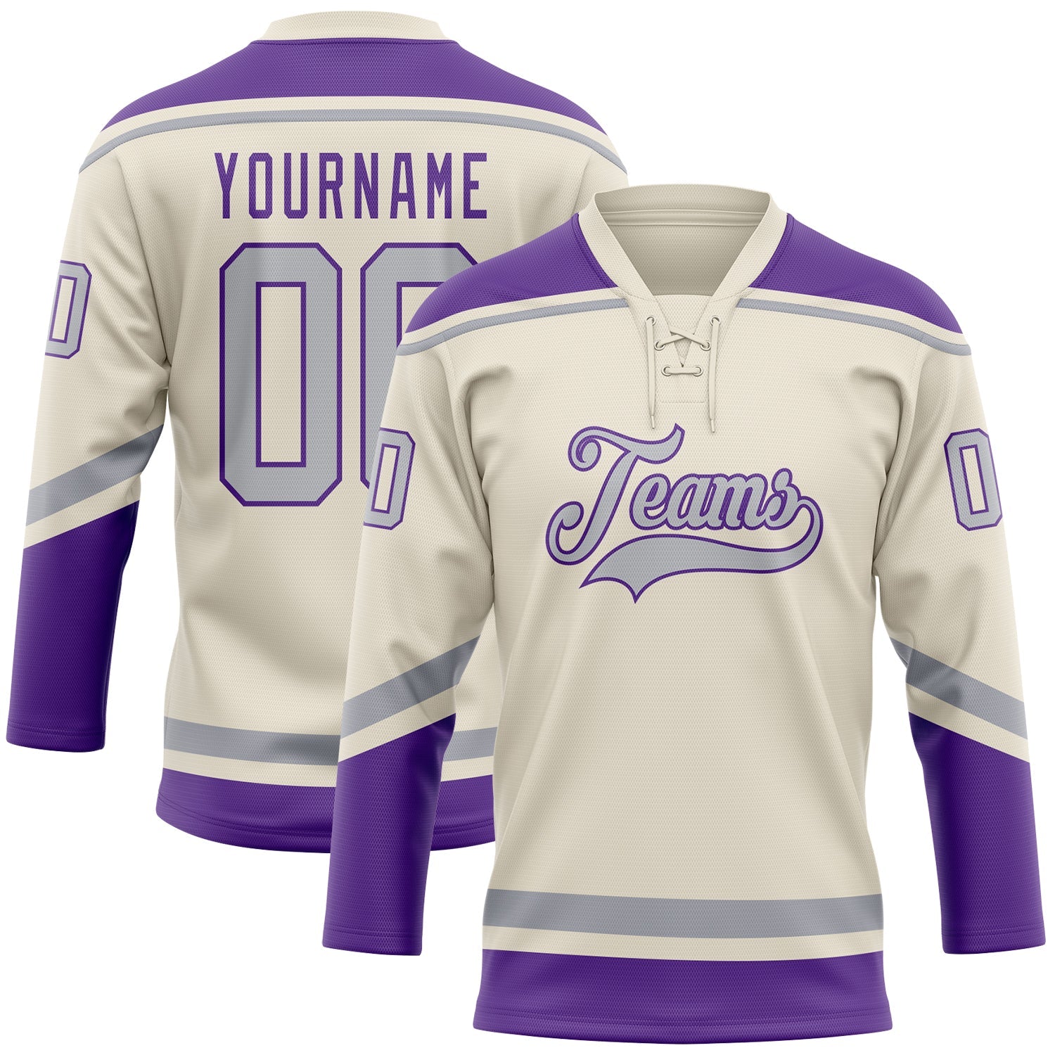 Custom Cream Gray-Purple Hockey Lace Neck Jersey - Sky-Custom