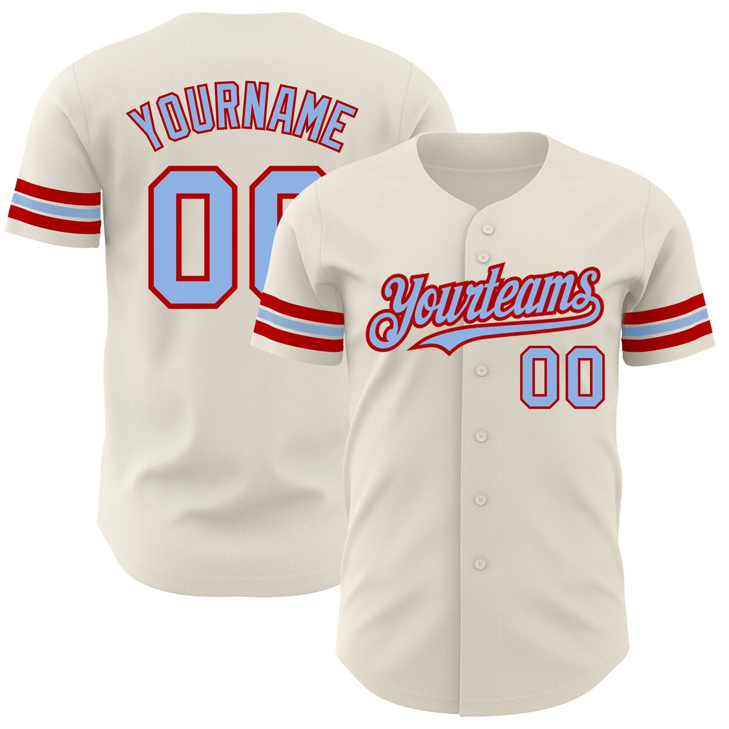 Custom Cream Light Blue-Red Authentic Baseball Jersey - Sky-Custom