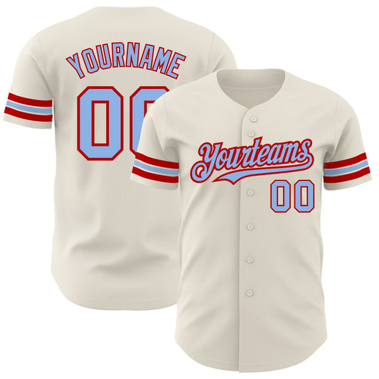 Custom Cream Light Blue-Red Authentic Baseball Jersey - Sky-Custom