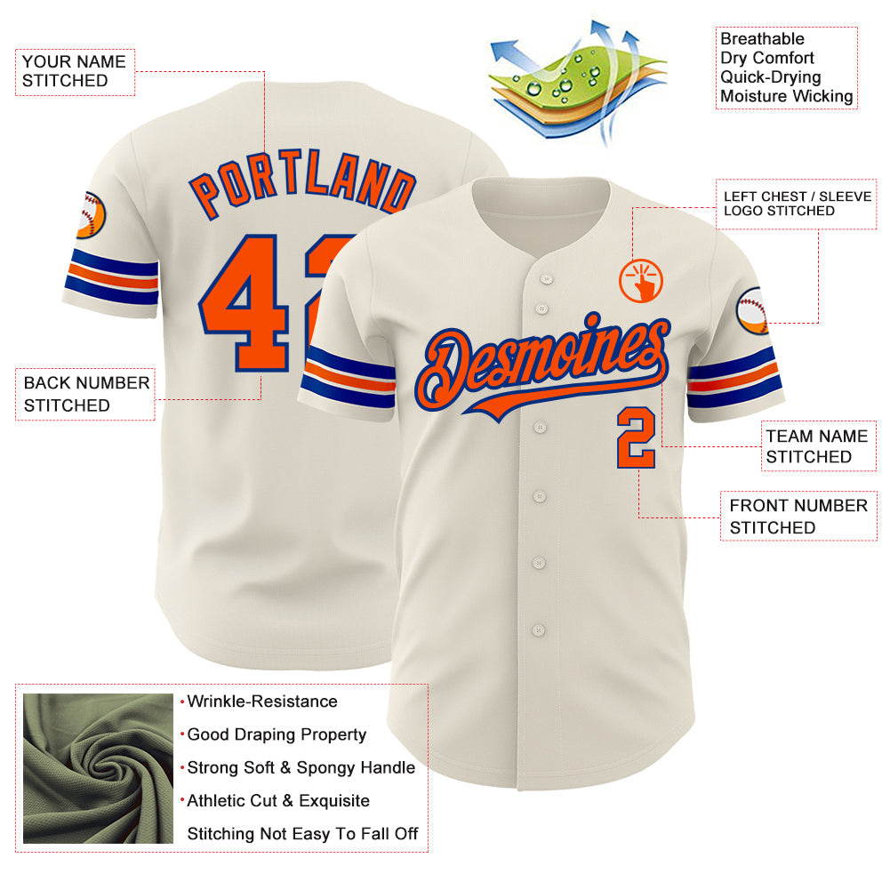 Custom Cream Orange-Royal Authentic Baseball Jersey - Sky-Custom