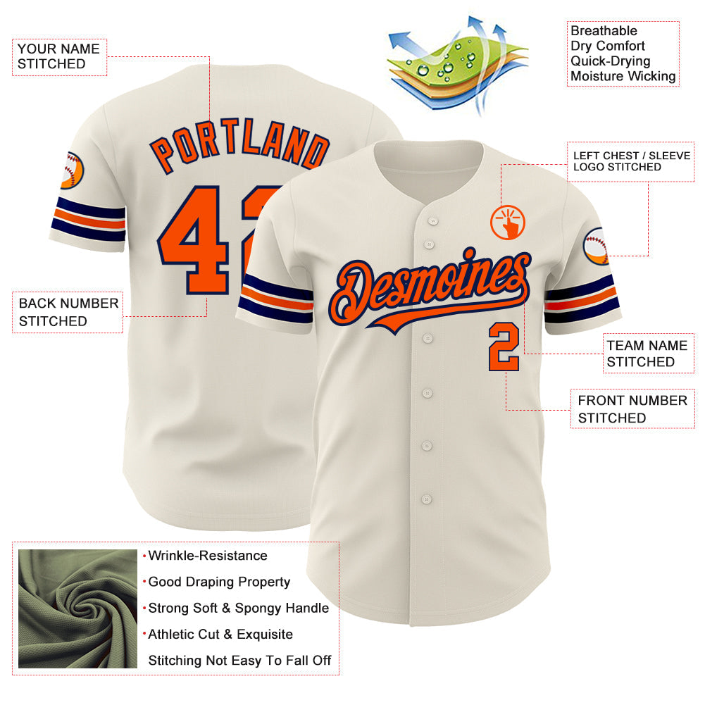 Custom Cream Orange-Navy Authentic Baseball Jersey - Sky-Custom