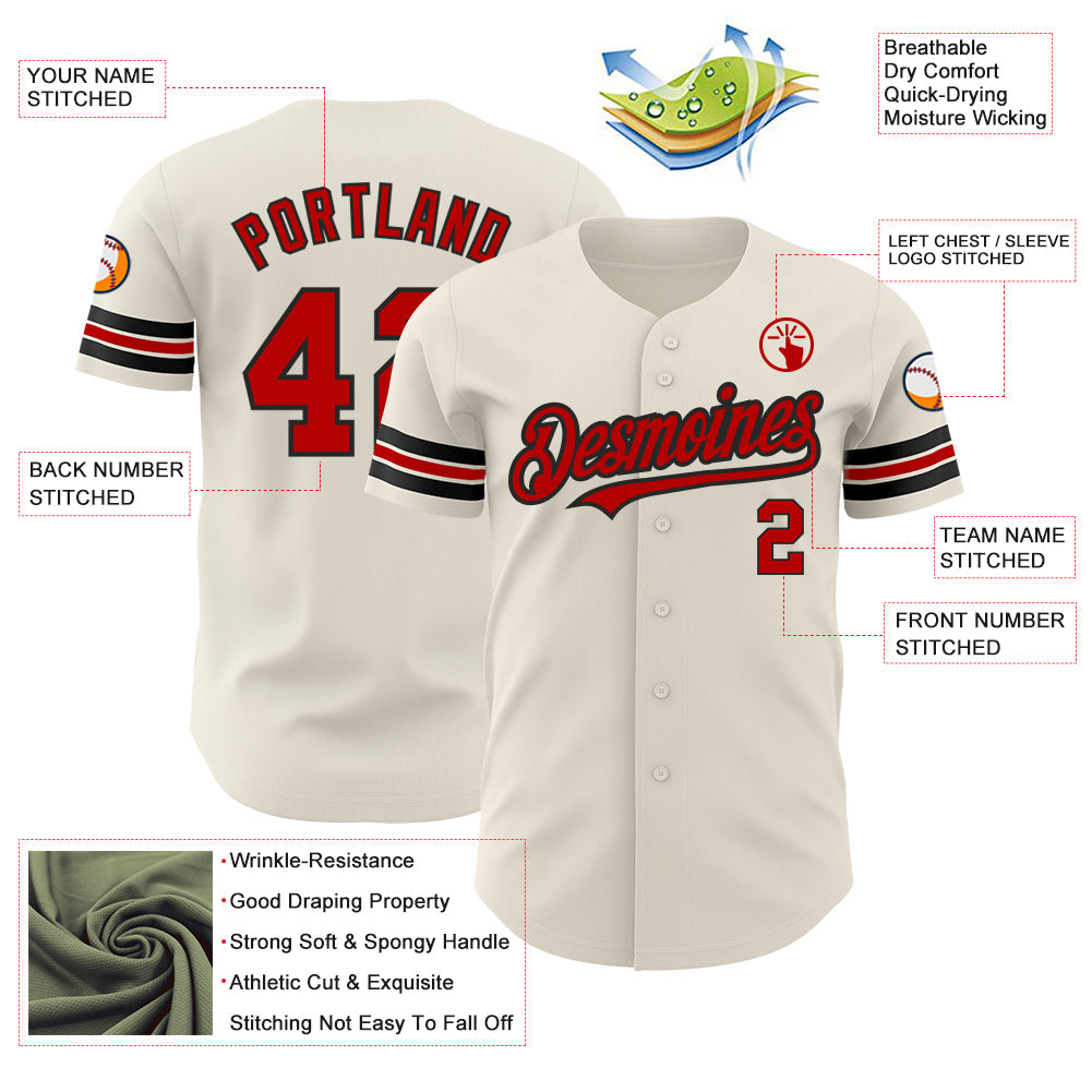 Custom Cream Red-Black Authentic Baseball Jersey - Sky-Custom