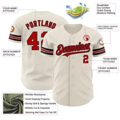Custom Cream Red-Black Authentic Baseball Jersey - Sky-Custom