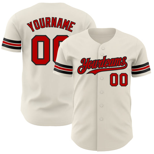 Custom Cream Red-Black Authentic Baseball Jersey - Sky-Custom