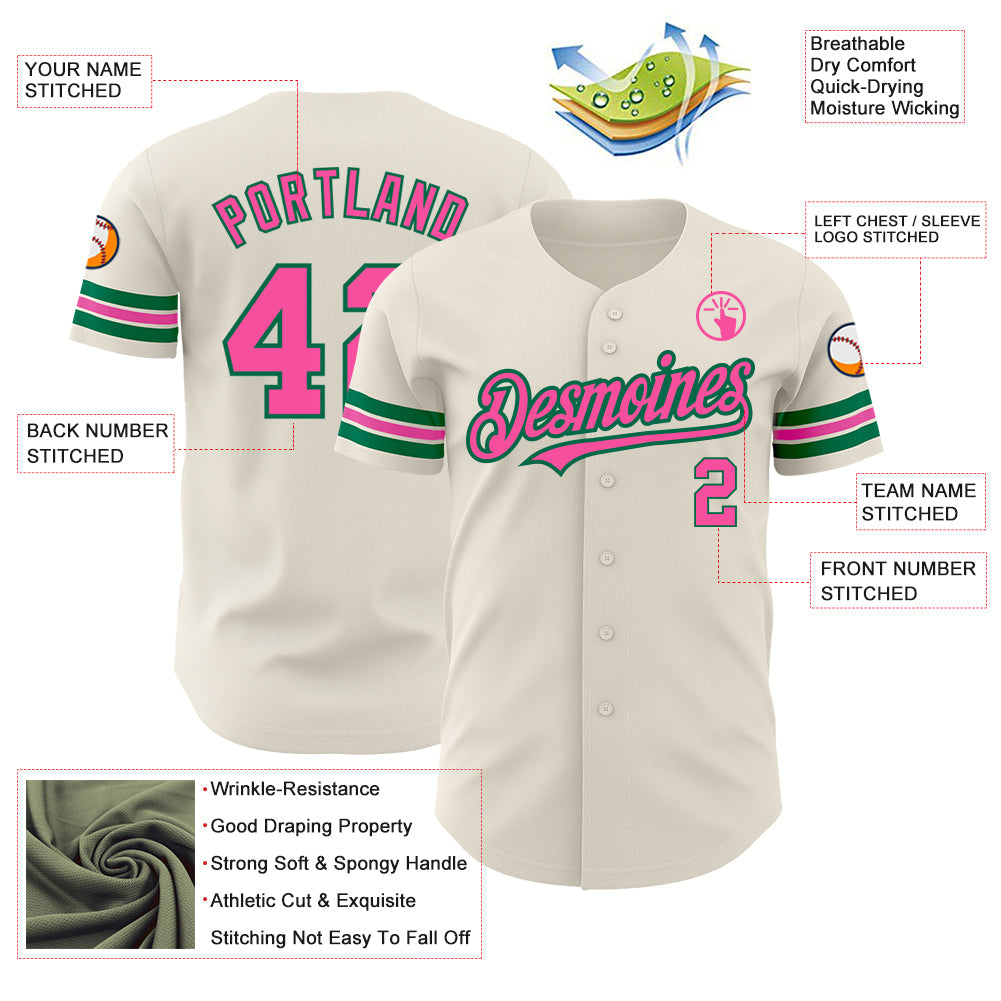 Custom Cream Pink-Kelly Green Authentic Baseball Jersey - Sky-Custom