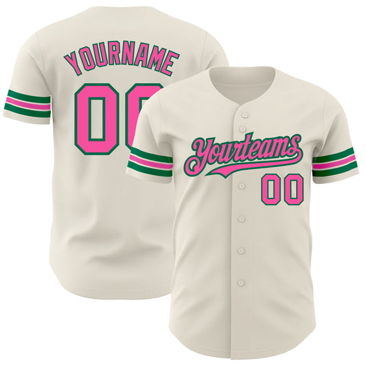 Custom Cream Pink-Kelly Green Authentic Baseball Jersey - Sky-Custom