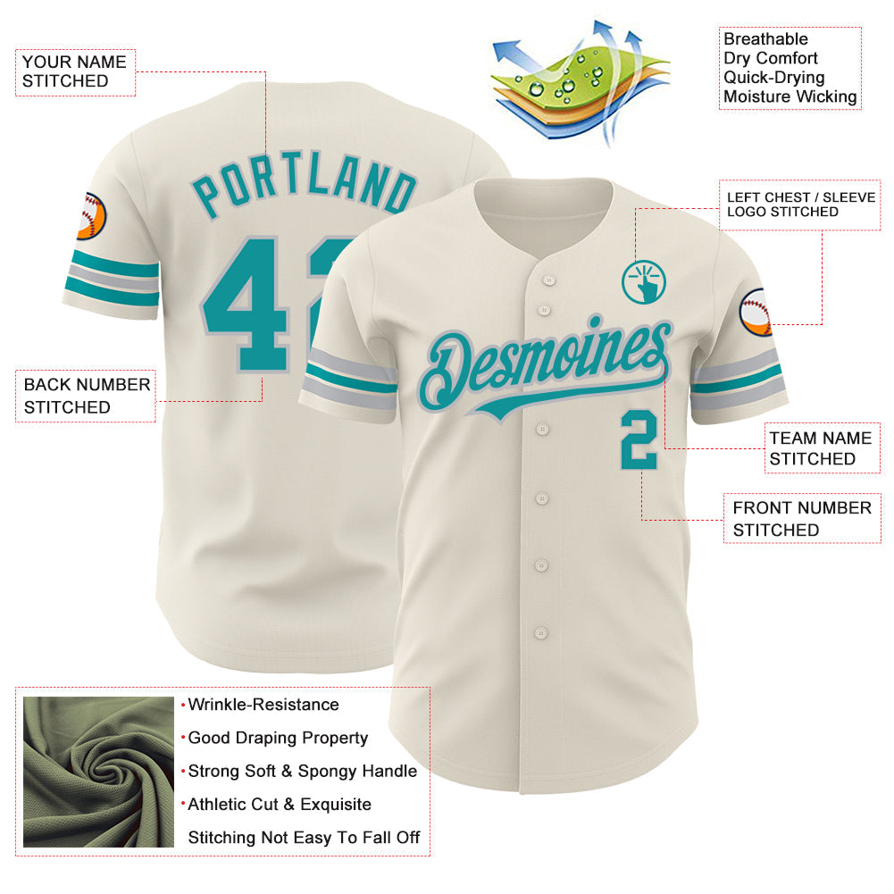 Custom Cream Teal-Gray Authentic Baseball Jersey - Sky-Custom
