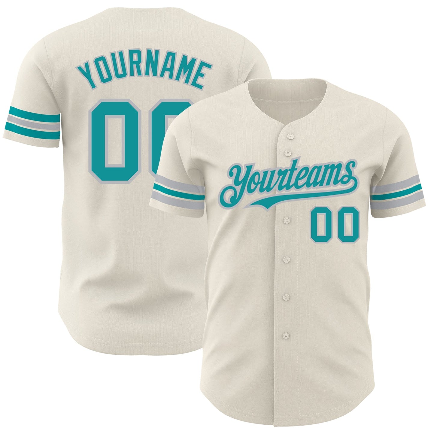Custom Cream Teal-Gray Authentic Baseball Jersey - Sky-Custom
