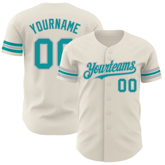 Custom Cream Teal-Gray Authentic Baseball Jersey - Sky-Custom