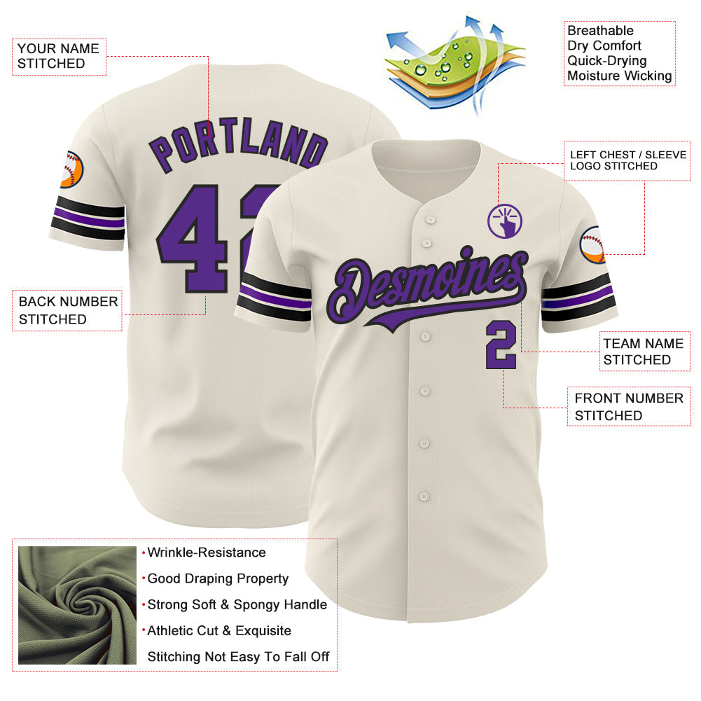 Custom Cream Purple-Black Authentic Baseball Jersey - Sky-Custom
