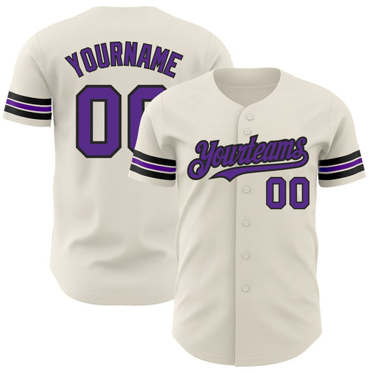Custom Cream Purple-Black Authentic Baseball Jersey - Sky-Custom