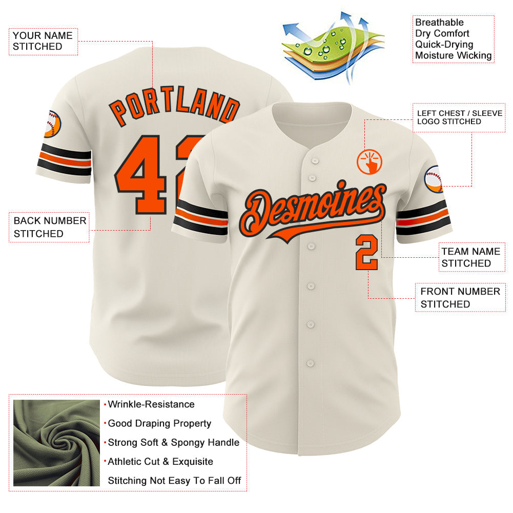 Custom Cream Orange-Black Authentic Baseball Jersey - Sky-Custom