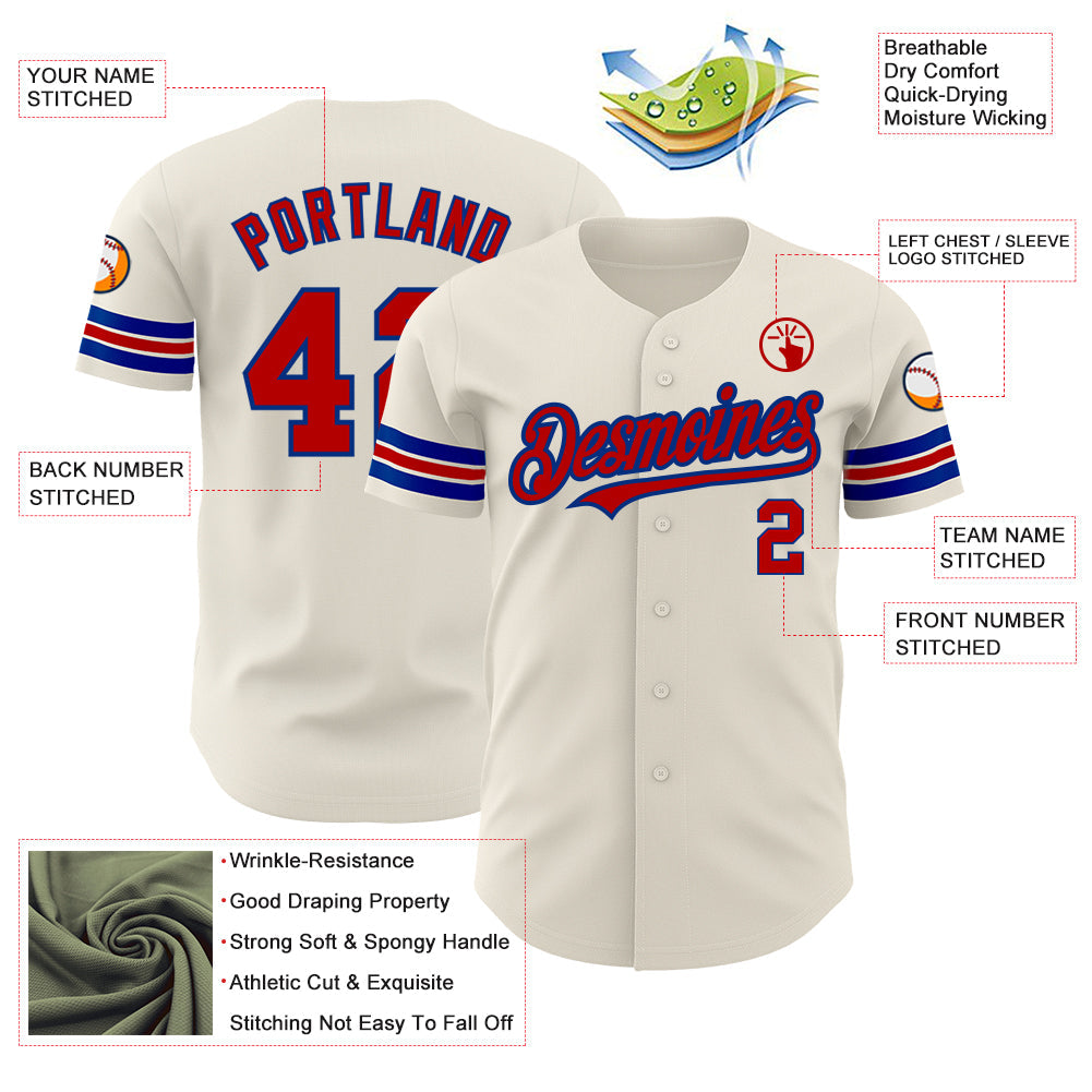 Custom Cream Red-Royal Authentic Baseball Jersey - Sky-Custom