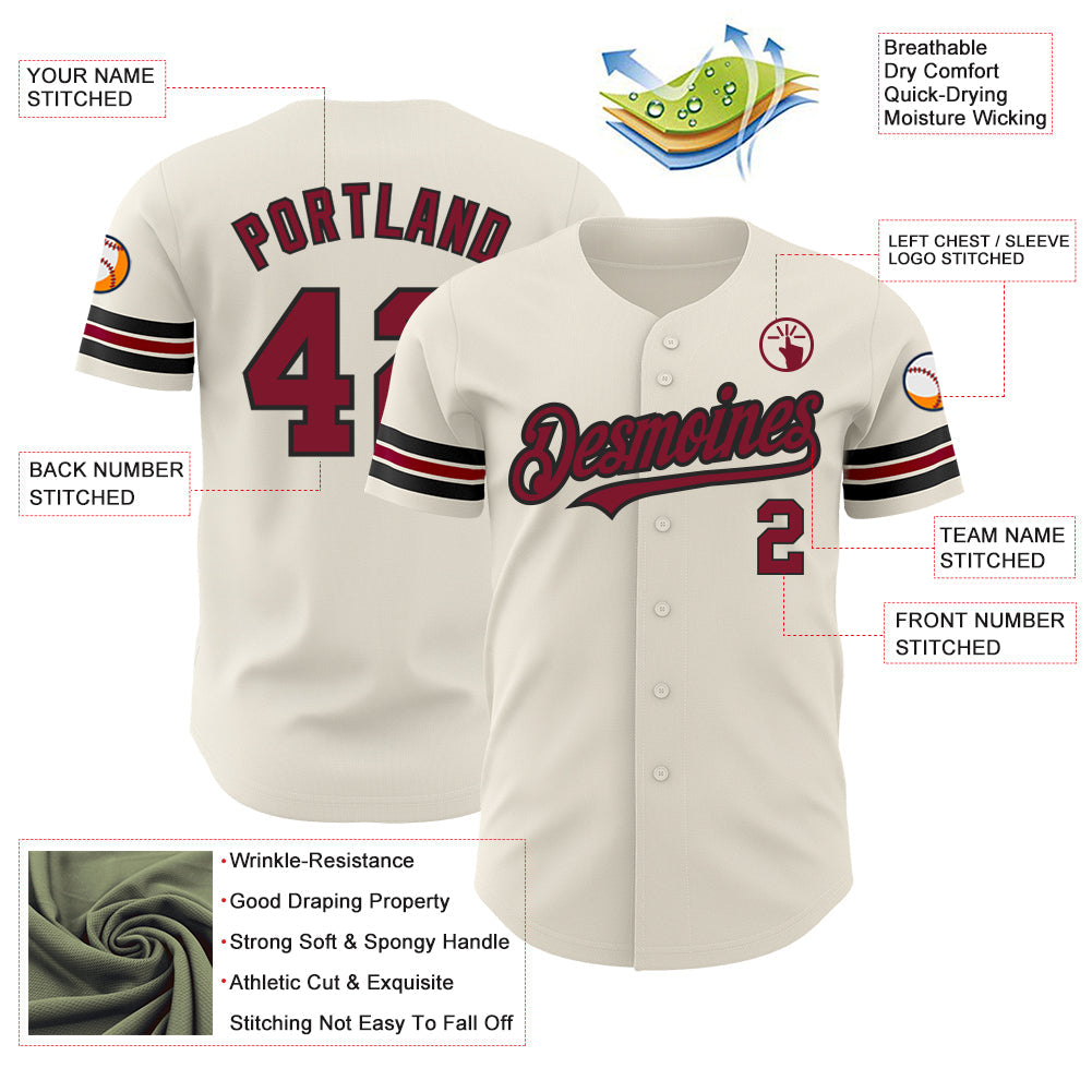 Custom Cream Crimson-Black Authentic Baseball Jersey - Sky-Custom