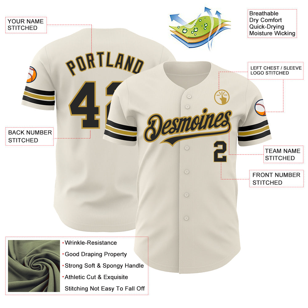 Custom Cream Black-Old Gold Authentic Baseball Jersey - Sky-Custom