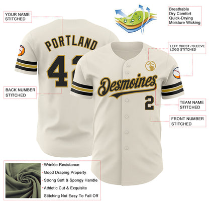 Custom Cream Black-Old Gold Authentic Baseball Jersey - Sky-Custom