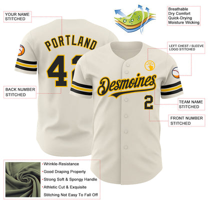 Custom Cream Black-Gold Authentic Baseball Jersey - Sky-Custom