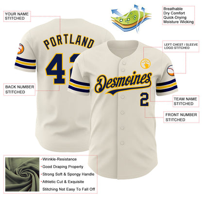 Custom Cream Navy-Gold Authentic Baseball Jersey - Sky-Custom