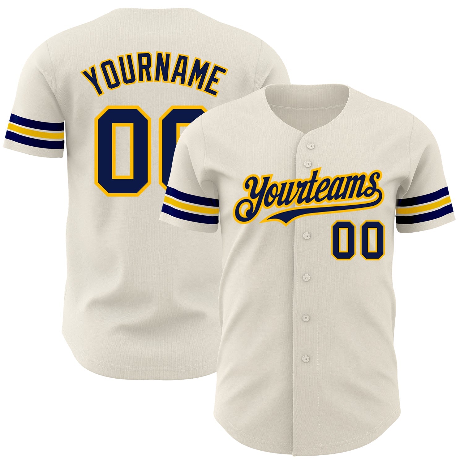 Custom Cream Navy-Gold Authentic Baseball Jersey - Sky-Custom