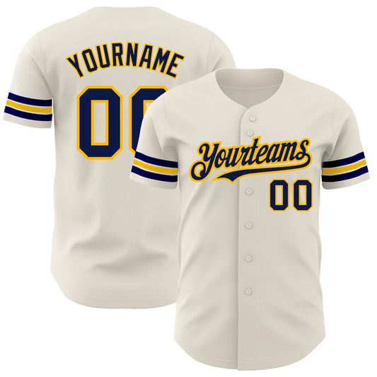 Custom Cream Navy-Gold Authentic Baseball Jersey - Sky-Custom