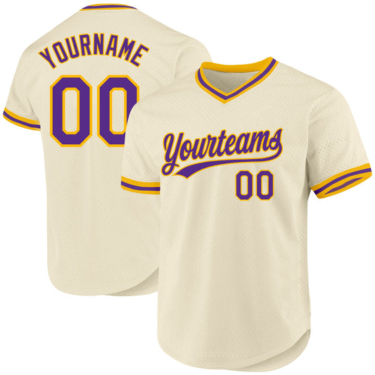 Custom Cream Purple-Gold Authentic Throwback Baseball Jersey - Sky-Custom