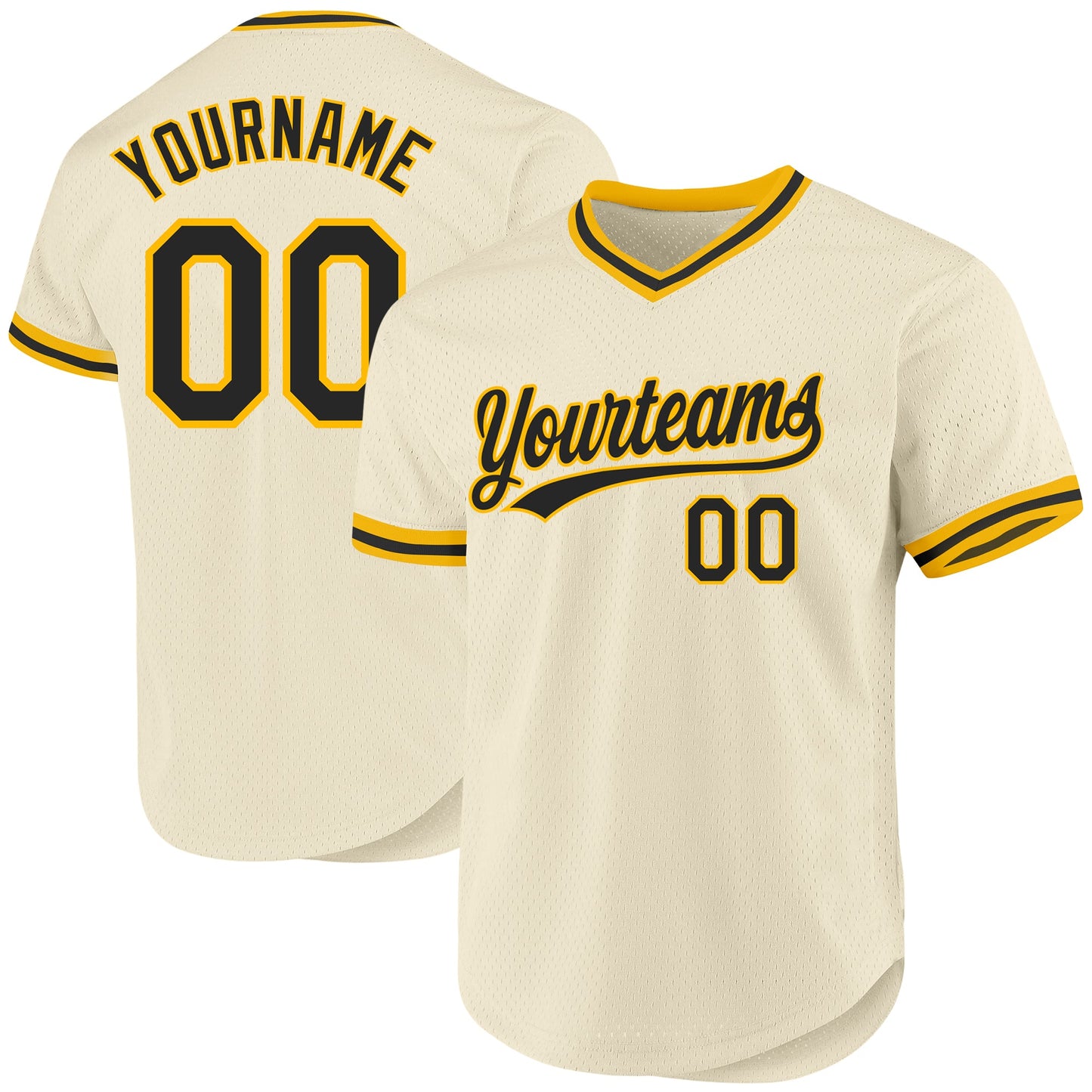 Custom Cream Black-Gold Authentic Throwback Baseball Jersey - Sky-Custom