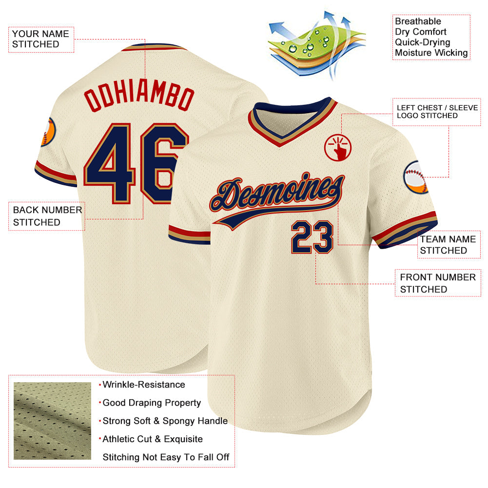 Custom Cream Navy Old Gold-Red Authentic Throwback Baseball Jersey - Sky-Custom