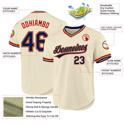 Custom Cream Navy Old Gold-Red Authentic Throwback Baseball Jersey - Sky-Custom