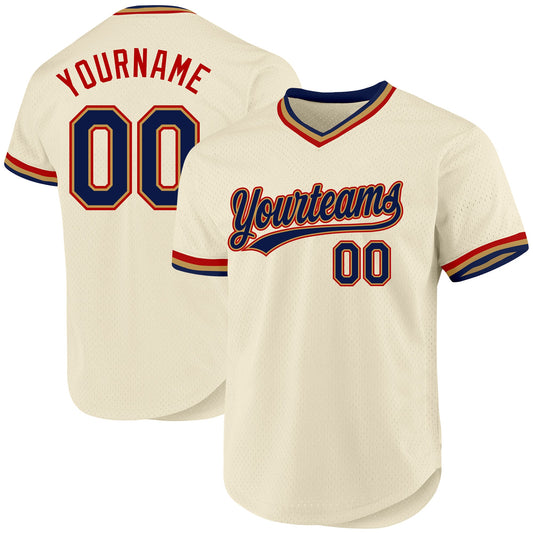 Custom Cream Navy Old Gold-Red Authentic Throwback Baseball Jersey - Sky-Custom