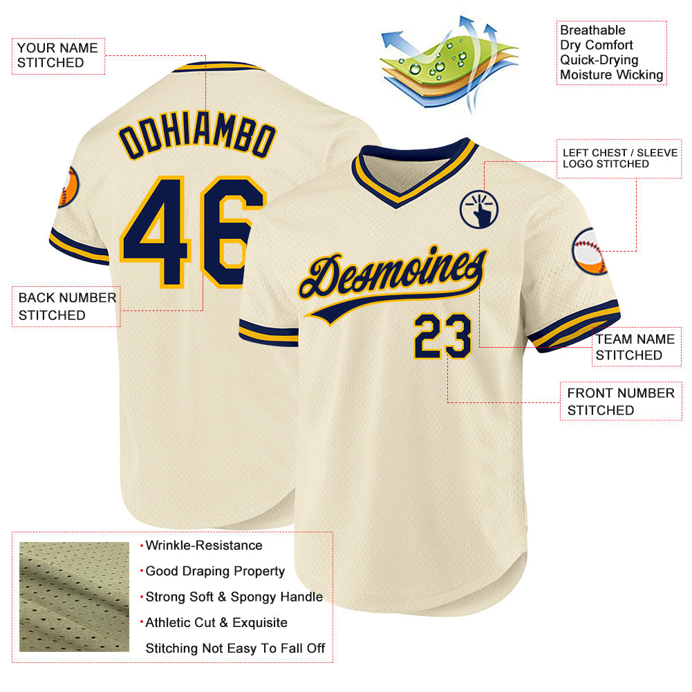Custom Cream Navy-Gold Authentic Throwback Baseball Jersey - Sky-Custom